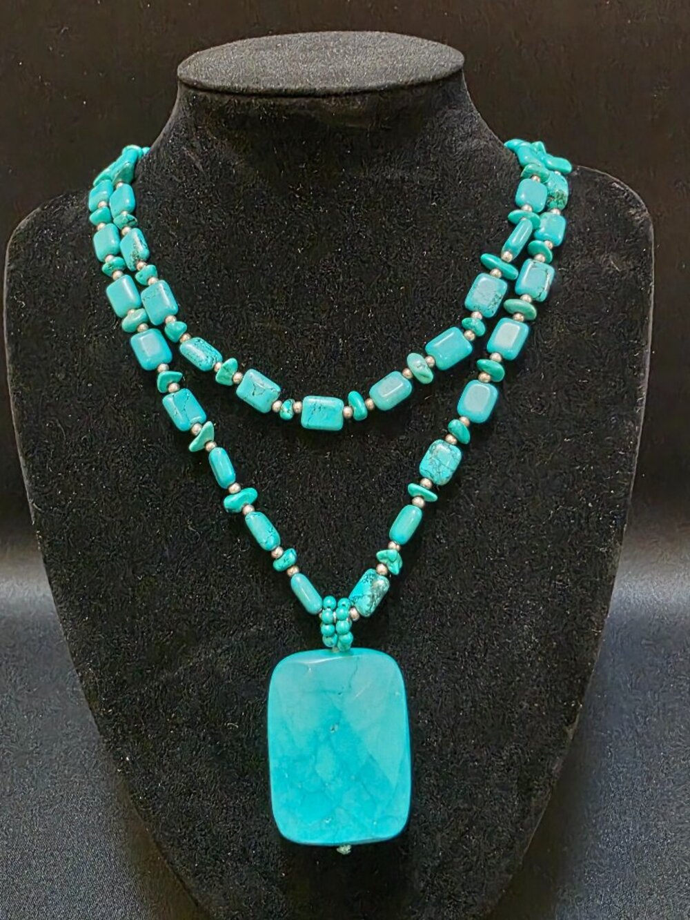 Vintage Silver - Navajo Turquoise Nugget Statement Necklace